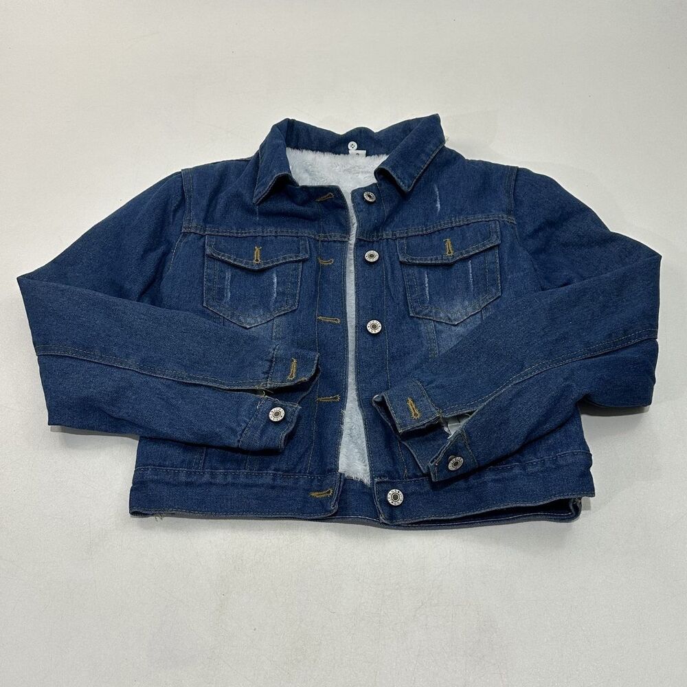 Kun Yan‎ Women's Denim Jacket (lined) Dark Blue Faux Fur Lining, Size XL